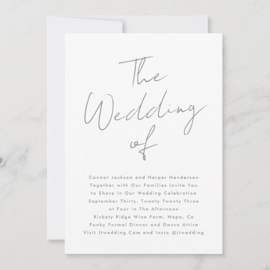 Aangepaste namen Modern Sage Groen Wit De bruiloft Kaart (Voorkant)