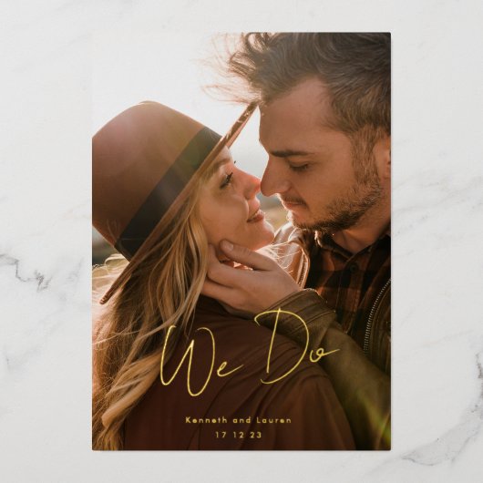 Aangepaste namen Modern We doen Gold Photo Save th Folie Uitnodiging (Voorkant)