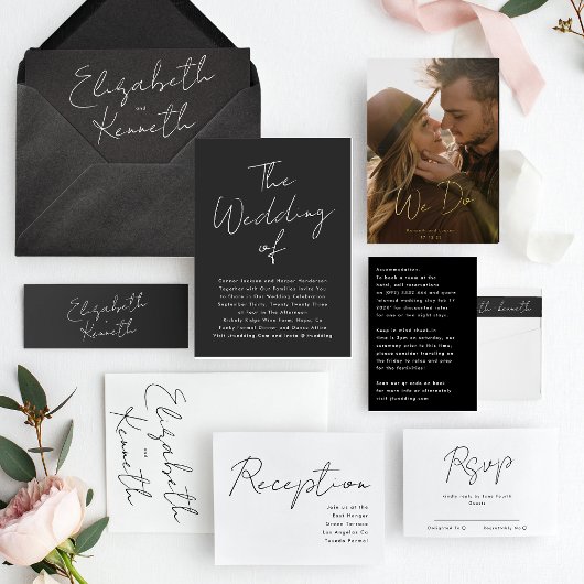 Aangepaste namen Modern Wit & Zwart De bruiloft Kaart