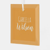 Aangepaste namen moderne oranje minimalistisch glas ornament (Voorkant links)