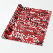 Aangepaste namen overlapten alle over rood cadeaupapier (Uitgerold)