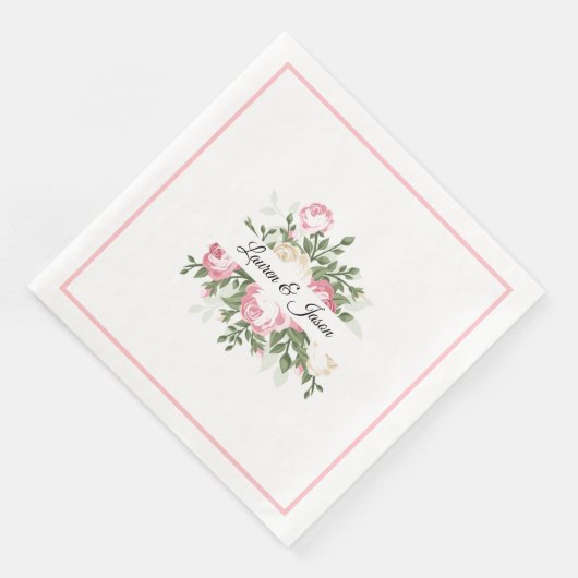 Aangepaste namen Papier Napkins- Roze Rose Servet (Hoek)
