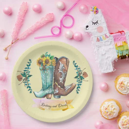 Aangepaste namen Passen getrouwd Rustic Cowboy Boo Papieren Bordje (Feest)