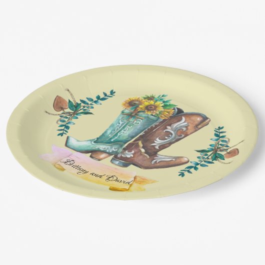Aangepaste namen Passen getrouwd Rustic Cowboy Boo Papieren Bordje (Gekanteld)