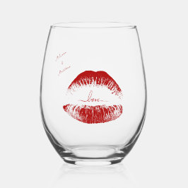 Aangepaste namen Red Lips Script Love Wijnglas Zonder Voet