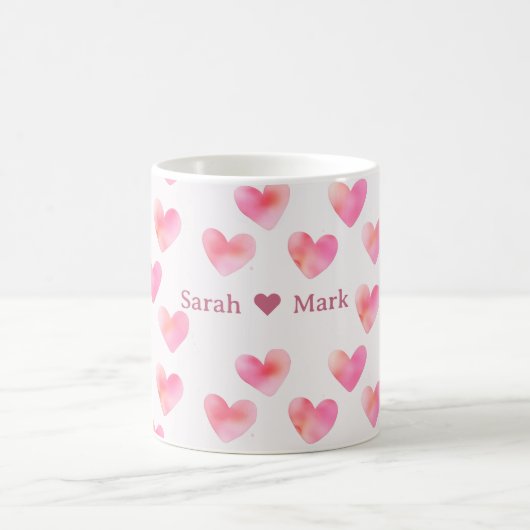 Aangepaste Namen Romantisch Roze Liefdesontwerp - Koffiemok (Center)