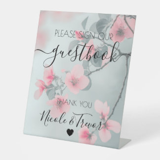 Aangepaste namen Roze Bloesems Turquoise Tafelkaar Reclamebord Met Voetstuk