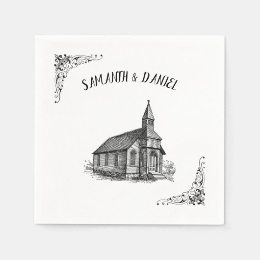 Aangepaste namen Rustic Church Wedding Napkins Servet (Voorkant)