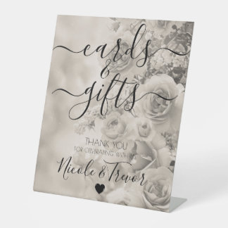 Aangepaste namen Sepia Vintage Bloemen Kaarten & C Reclamebord Met Voetstuk