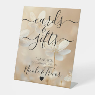 Aangepaste namen Sepia Witte Bloemen Kaarten & Cad Reclamebord Met Voetstuk