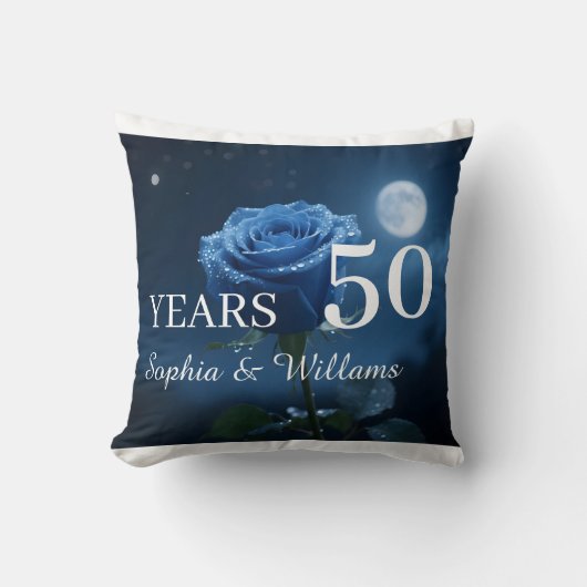Aangepaste Namen & Speciale Jaren Romantisch Blauw Kussen (Voorkant)