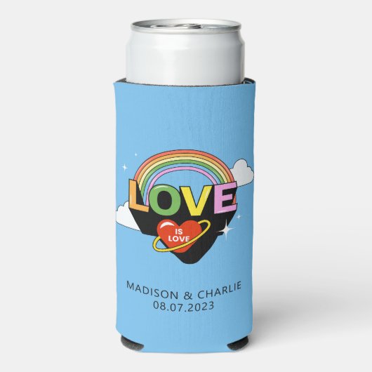 Aangepaste namen / tekst "Liefde is Liefde" Seltzer Blikjeskoeler (Seltzer Achterkant)