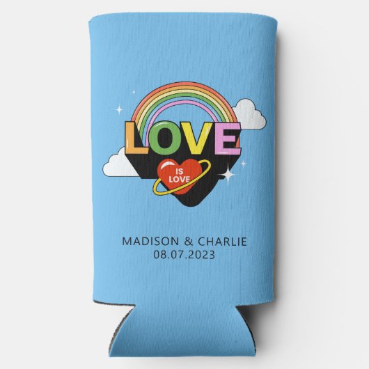 Aangepaste namen / tekst "Liefde is Liefde" Seltzer Blikjeskoeler (Achterkant)