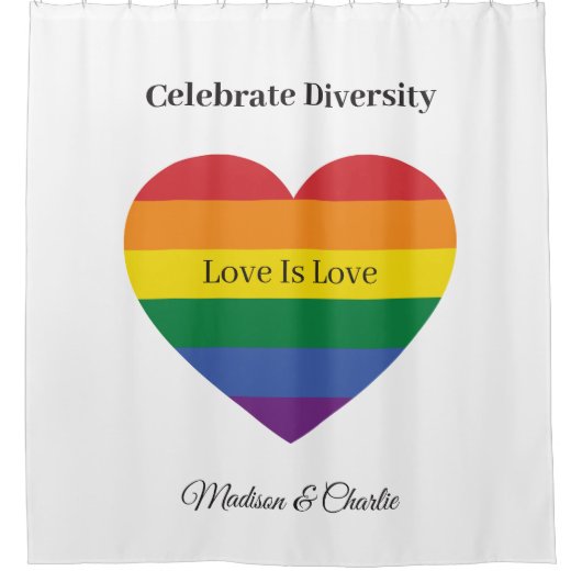 Aangepaste namen & tekst Rainbow Heart Douchegordijn (Voorkant)