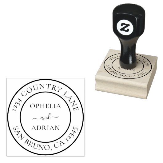 Aangepaste namen trouwretouradres rond rubberstempel (Gestempeld)