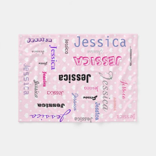 Aangepaste namen Typografie Roze harten Fleece Deken (Voorkant (Horizontaal))