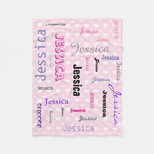 Aangepaste namen Typografie Roze harten Fleece Deken (Voorkant)