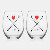Aangepaste namen Valentijnsdag Red Hearts & Arrows Wijnglas Zonder Voet (Achterkant)