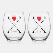 Aangepaste namen Valentijnsdag Red Hearts & Arrows Wijnglas Zonder Voet (Voorkant)