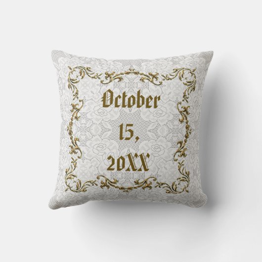 Aangepaste namen van witte kant en gouden bruiloft kussen (Achterkant)