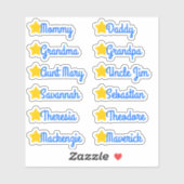 Aangepaste namen voor gastlijsten Cute Stars Blauw Sticker (Vel)