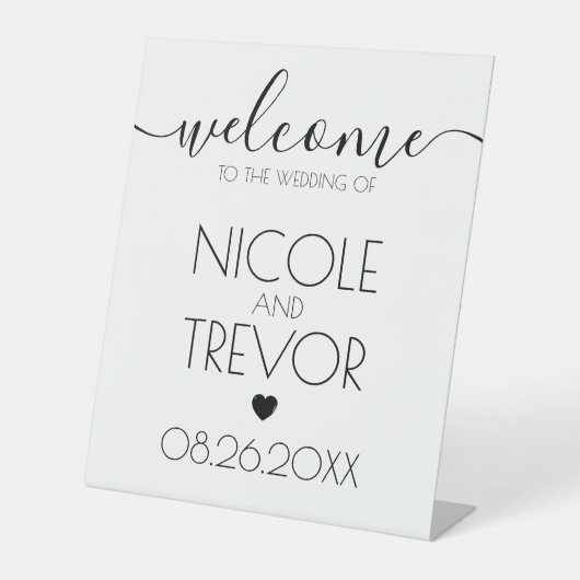 Aangepaste namen Witte kalligrafie Welkom bruiloft Reclamebord Met Voetstuk (Voorkant)