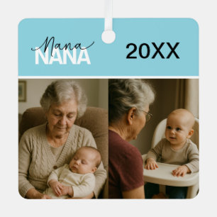 Aangepaste Nana-foto-ornament met jaar 2 foto's Metalen Ornament