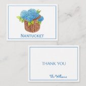 Aangepaste Nantucket Basket Blauwe Hortensia's Dan Notitiekaartje (Voorkant / Achterkant)
