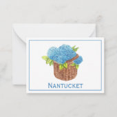 Aangepaste Nantucket Basket Blauwe Hortensia's Dan Notitiekaartje (Voorkant)