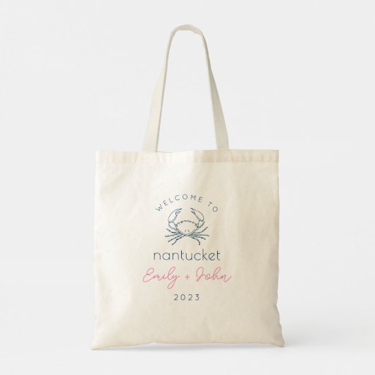 aangepaste Nantucket bruiloft welkom krab canvas t Tote Bag (Achterkant)