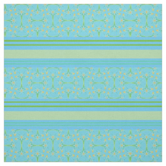 Aangepaste narcissen strepen op luchtblauw patroon stof (Swatch)