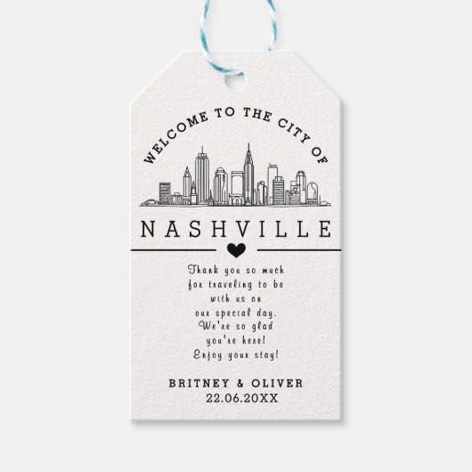 Aangepaste Nashville Skyline – Trouw Welkom Cadeaulabel (Voorkant)