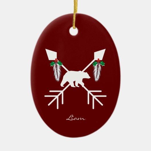 Aangepaste Native American Beer kerstdecoratie Keramisch Ornament (Voorkant)