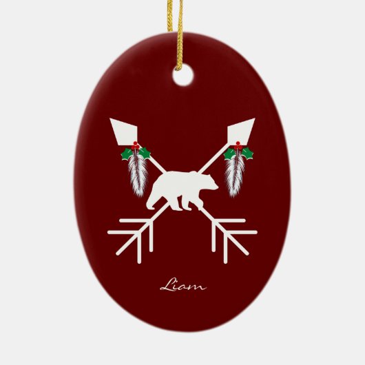 Aangepaste Native American Beer kerstdecoratie Keramisch Ornament (Achterkant)