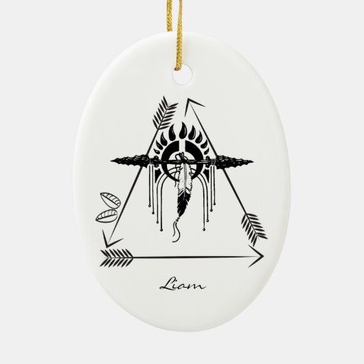 Aangepaste Native American Lance kerstdecoraties Keramisch Ornament (Achterkant)