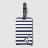 Aangepaste Nautical Anchor Bathroom Navy Blue stre Bagagelabel (Voorkant (verticaal))