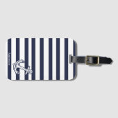 Aangepaste Nautical Anchor Bathroom Navy Blue stre Bagagelabel (Voorkant (horizontaal))