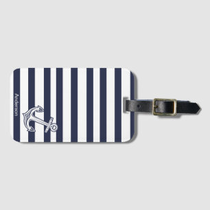 Aangepaste Nautical Anchor Bathroom Navy Blue stre Bagagelabel