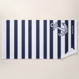 Aangepaste Nautical Anchor Bathroom Navy Blue stre Strandlaken