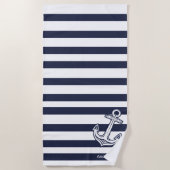 Aangepaste Nautical Anchor Bathroom Navy Blue stre Strandlaken (Voorkant)