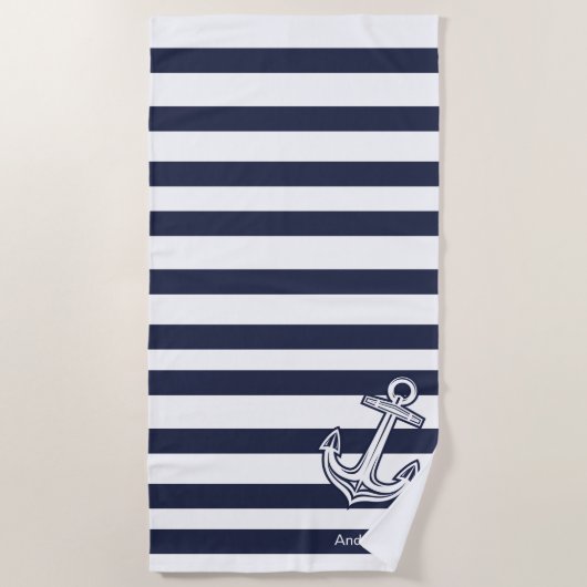 Aangepaste Nautical Anchor Bathroom Navy Blue stre Strandlaken (Voorkant)