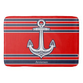 Aangepaste Nautical Anchor Bathroom Red Navy Blue Badmat (Voorkant)