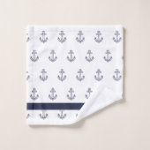 Aangepaste Nautical Anchor Bathroom White Navy Blu Bad Handdoek (Wasdoekje)