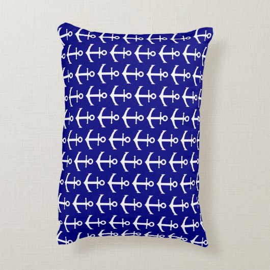 Aangepaste Nautical Anchor Navy Blue en White Accent Kussen (Achterkant (Verticaal))