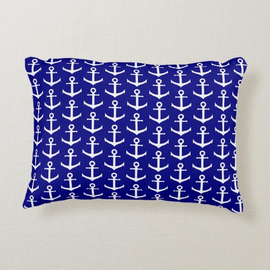 Aangepaste Nautical Anchor Navy Blue en White Accent Kussen (Achterkant)