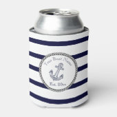 Aangepaste Nautical Anchor Navy Blue strepen Blikjeskoeler (Blikje Voorkant)