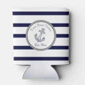 Aangepaste Nautical Anchor Navy Blue strepen Blikjeskoeler (Achterkant)
