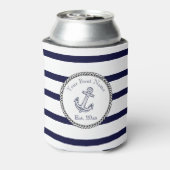 Aangepaste Nautical Anchor Navy Blue strepen Blikjeskoeler (Blikje Achterkant)
