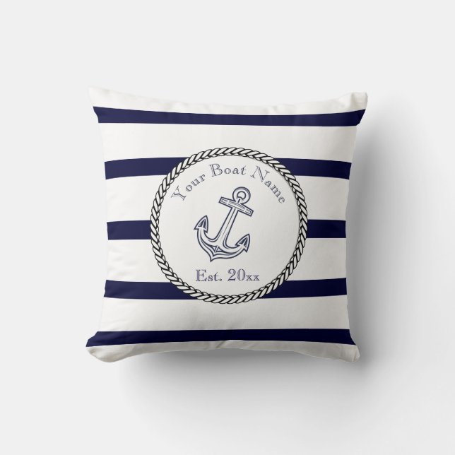 Aangepaste Nautical Anchor Navy Blue strepen Drow  Kussen (Voorkant)