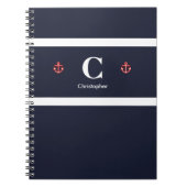 Aangepaste Nautical Anchor Navy Blue White Stripes Notitieboek (Voorkant)
